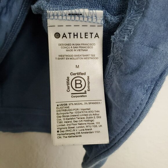 Athleta Womens Westwood Sweatshirt Tee Size M V-Neck Cottage Blue Dolman - Picture 4 of 10